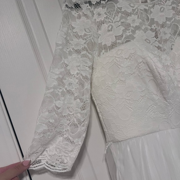 Beautiful Ivory Lace & Tulle Beaded Sash A-Line Wedding Dress sz.18 - Picture 10 of 13